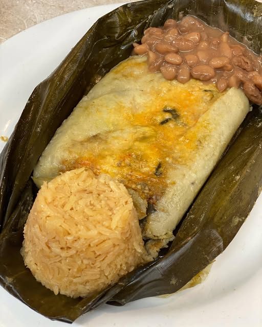 Vegetarian tamal with rice and beans